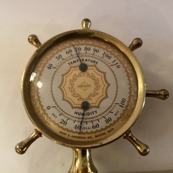 Solid Brass Thermometer / Barometer by Swift & Anderson, Boston Mass. - Picture 3 of 11